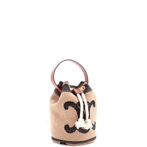 Celine Drawstring Bucket Bag Triomphe Printed Textile Black, Neutral - Picture 2 of 6